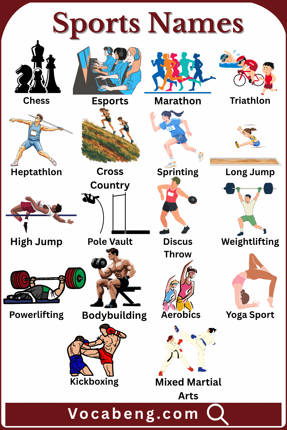 60 Sports and Their Names in English and Pictures
