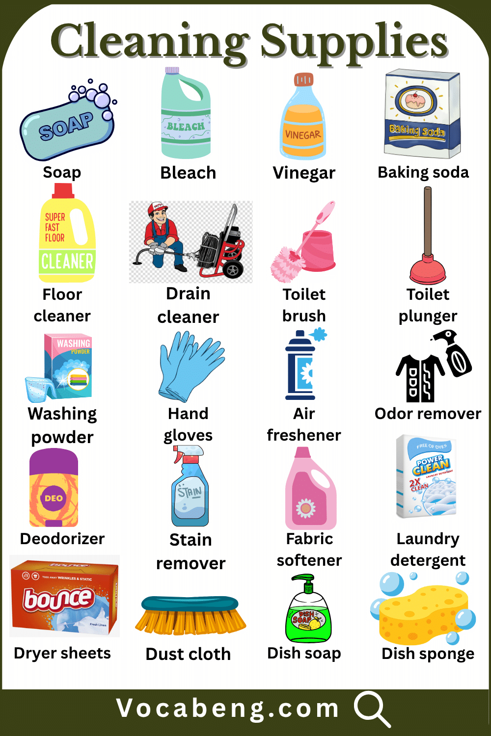 Cleaning Tools Name in English and Pictures